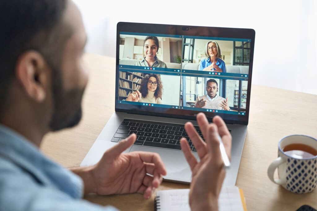 man in online meeting