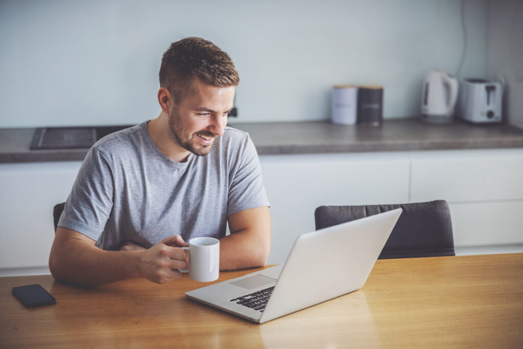 man attending online SMART Recovery meeting