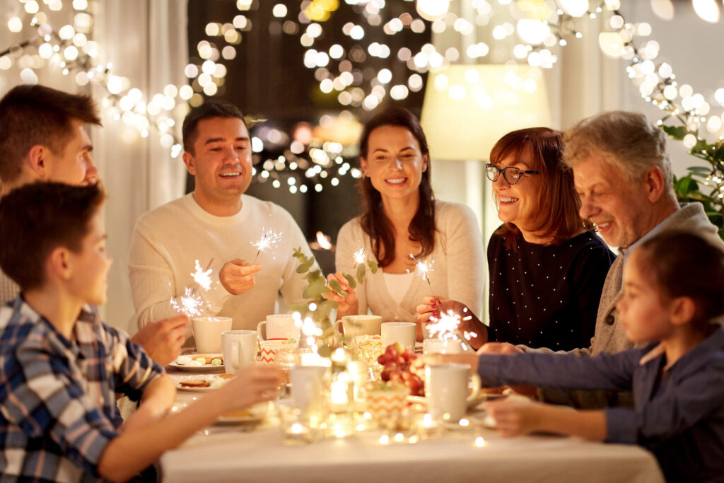 family having sober dinner