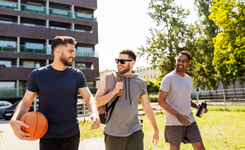 3 men playing sports to combat feeling bored