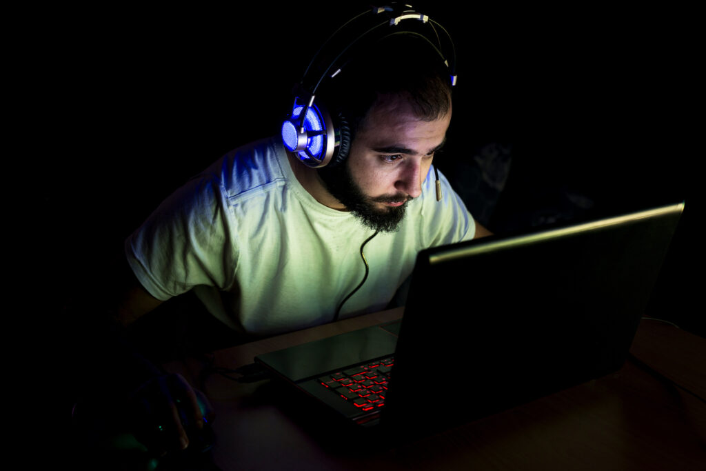 man playing video games