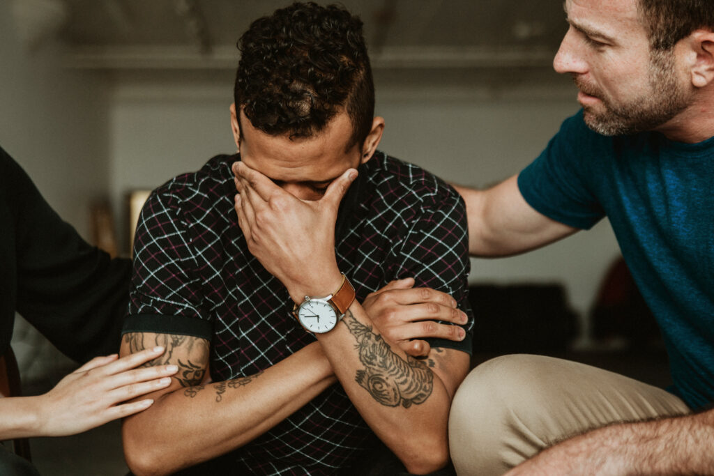 man in support group for PTSD